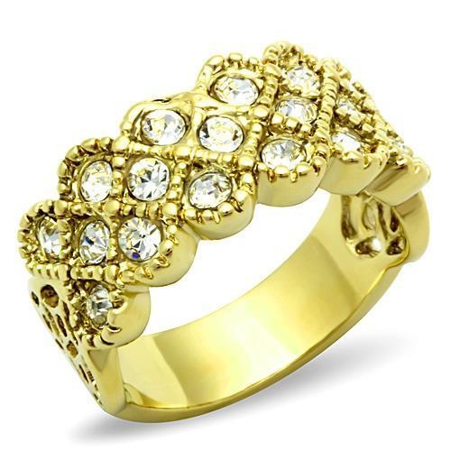 Tk1394 - Ip Gold(Ion Plating) Stainless Steel Ring With Top Grade Crystal In Clear