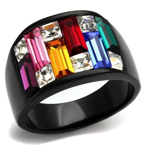 Tk1397j - Ip Black(Ion Plating) Stainless Steel Ring With Top Grade Crystal In Multi Color