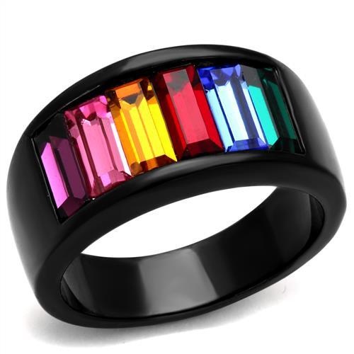 Tk1415j - Ip Black(Ion Plating) Stainless Steel Ring With Top Grade Crystal In Multi Color