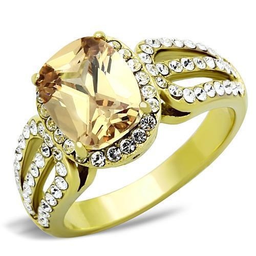 Tk1418 - Ip Gold(Ion Plating) Stainless Steel Ring With Aaa Grade Cz In Champagne