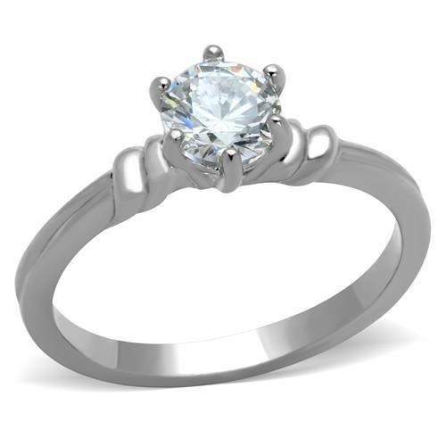 Tk1431 - High Polished (No Plating) Stainless Steel Ring With Aaa Grade Cz In Clear