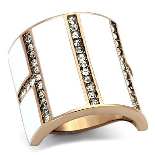 Tk1444 - Ip Rose Gold(Ion Plating) Stainless Steel Ring With Top Grade Crystal In Clear