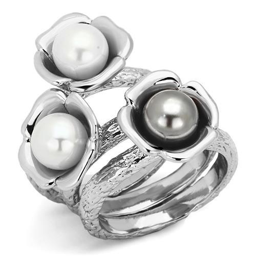 Tk1449 - High Polished (No Plating) Stainless Steel Ring With Synthetic Pearl In Multi Color