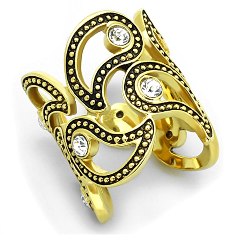 Tk1506 - Ip Gold(Ion Plating) Stainless Steel Ring With Top Grade Crystal In Clear