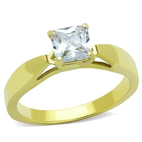 Tk1511 - Ip Gold(Ion Plating) Stainless Steel Ring With Aaa Grade Cz In Clear