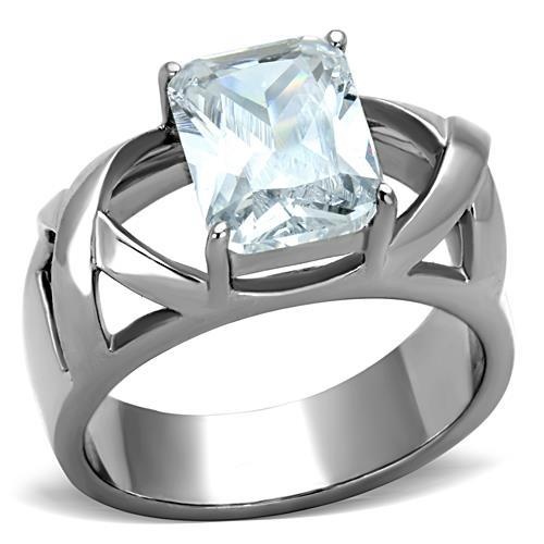 Tk1530 - High Polished (No Plating) Stainless Steel Ring With Aaa Grade Cz In Clear