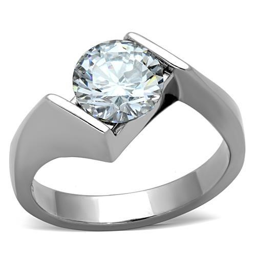 Tk1538 - High Polished (No Plating) Stainless Steel Ring With Aaa Grade Cz In Clear