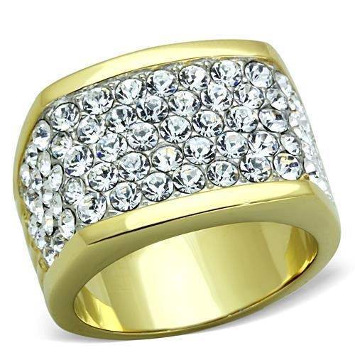 Tk1545 - Two-Tone Ip Gold (Ion Plating) Stainless Steel Ring With Top Grade Crystal In Clear