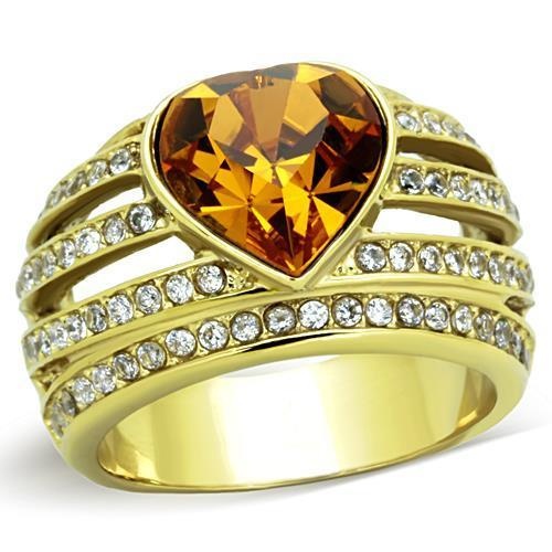 Tk1563 - Ip Gold(Ion Plating) Stainless Steel Ring With Top Grade Crystal In Topaz