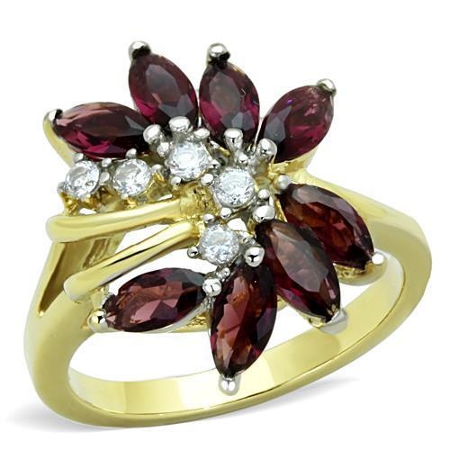 Tk1565 - Two-Tone Ip Gold (Ion Plating) Stainless Steel Ring With Synthetic Synthetic Glass In Amethyst