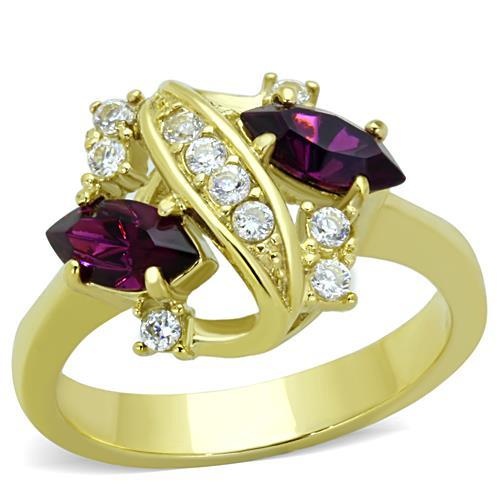 Tk1567 - Ip Gold(Ion Plating) Stainless Steel Ring With Top Grade Crystal In Amethyst