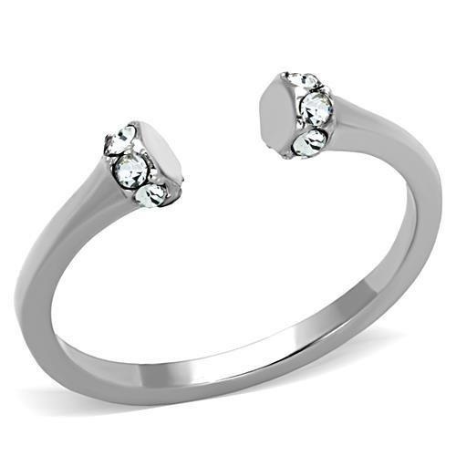 Tk1580 - High Polished (No Plating) Stainless Steel Ring With Top Grade Crystal In Clear