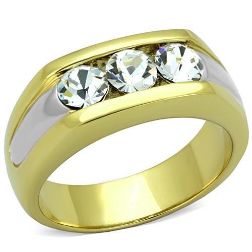 Tk1615 - Two-Tone Ip Gold (Ion Plating) Stainless Steel Ring With Top Grade Crystal In Clear