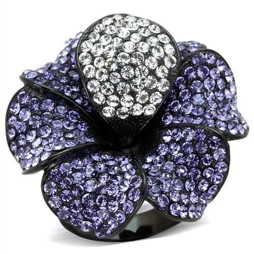 Tk1618 - Ip Black(Ion Plating) Stainless Steel Ring With Top Grade Crystal In Tanzanite