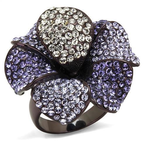 Tk1618dc - Ip Dark Brown (Ip Coffee) Stainless Steel Ring With Top Grade Crystal In Multi Color