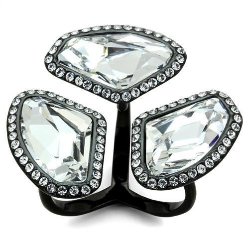 Tk1619 - Ip Black(Ion Plating) Stainless Steel Ring With Top Grade Crystal In Clear