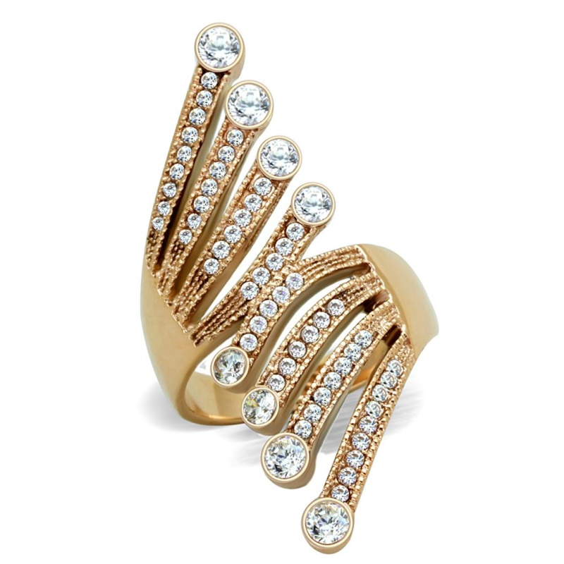 Tk1631 - Ip Rose Gold(Ion Plating) Stainless Steel Ring With Aaa Grade Cz In Clear