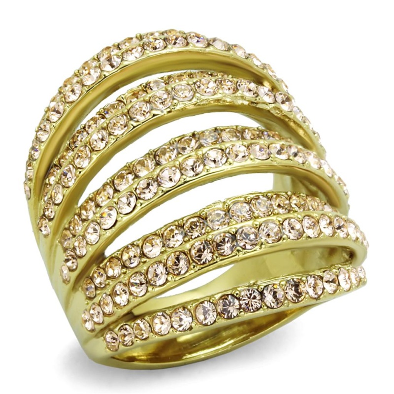 Tk1637 - Ip Gold(Ion Plating) Stainless Steel Ring With Top Grade Crystal In Light Peach