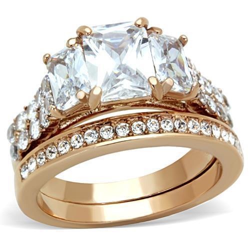 Tk1690 - Ip Rose Gold(Ion Plating) Stainless Steel Ring With Aaa Grade Cz In Clear