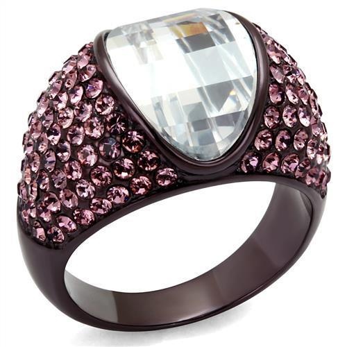 Tk1692dc - Ip Dark Brown (Ip Coffee) Stainless Steel Ring With Aaa Grade Cz In Clear