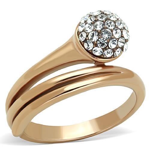 Tk1693 - Ip Rose Gold(Ion Plating) Stainless Steel Ring With Top Grade Crystal In Clear