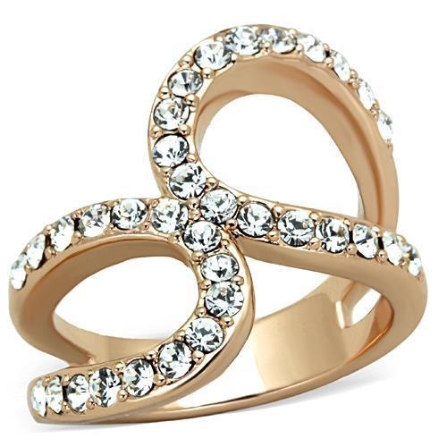 Tk1695 - Ip Rose Gold(Ion Plating) Stainless Steel Ring With Top Grade Crystal In Clear