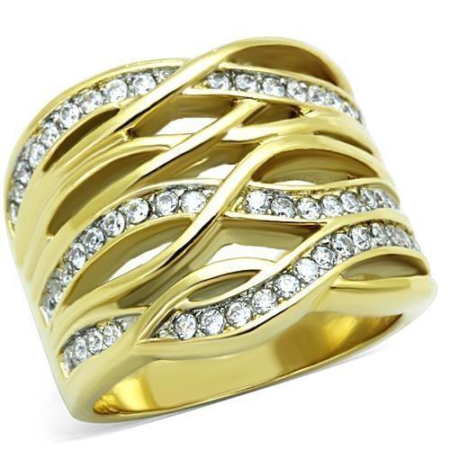 Tk1699 - Two-Tone Ip Gold (Ion Plating) Stainless Steel Ring With Aaa Grade Cz In Clear