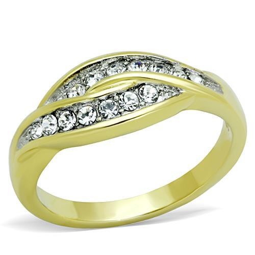 Tk1704 - Two-Tone Ip Gold (Ion Plating) Stainless Steel Ring With Top Grade Crystal In Clear