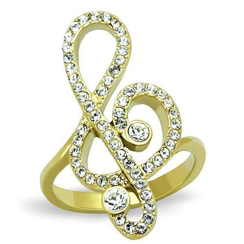 Tk1714 - Ip Gold(Ion Plating) Stainless Steel Ring With Top Grade Crystal In Clear