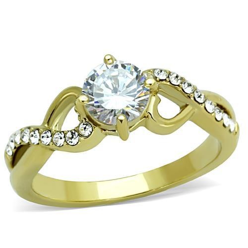 Tk1722 - Ip Gold(Ion Plating) Stainless Steel Ring With Aaa Grade Cz In Clear