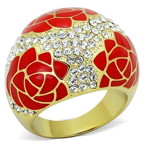 Tk1728 - Ip Gold(Ion Plating) Stainless Steel Ring With Top Grade Crystal In Clear