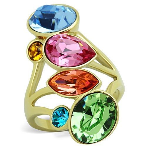 Tk1729 - Ip Gold(Ion Plating) Stainless Steel Ring With Top Grade Crystal In Multi Color