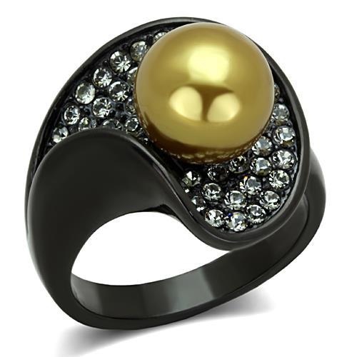 Tk1732 - Ip Black(Ion Plating) Stainless Steel Ring With Synthetic Pearl In Champagne