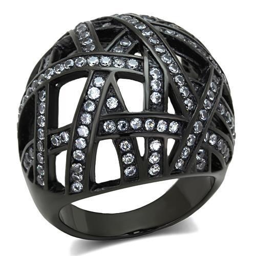 Tk1734 - Ip Black(Ion Plating) Stainless Steel Ring With Aaa Grade Cz In Clear