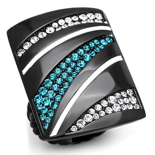 Tk1736 - Ip Black(Ion Plating) Stainless Steel Ring With Top Grade Crystal In Blue Zircon