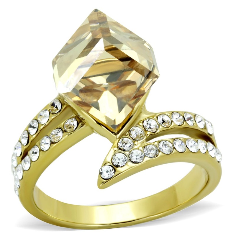 Tk1745 - Ip Gold(Ion Plating) Stainless Steel Ring With Top Grade Crystal In Champagne