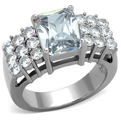 Tk1753 - High Polished (No Plating) Stainless Steel Ring With Aaa Grade Cz In Clear