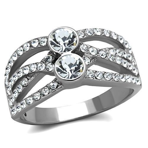 Tk1758 - High Polished (No Plating) Stainless Steel Ring With Top Grade Crystal In Clear