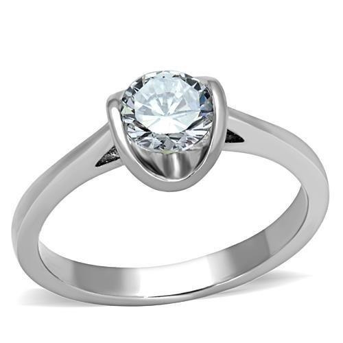 Tk1763 - High Polished (No Plating) Stainless Steel Ring With Aaa Grade Cz In Clear