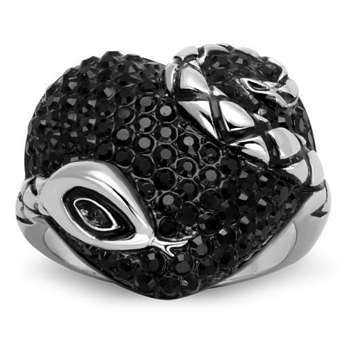 Tk1788 - Two-Tone Ip Black (Ion Plating) Stainless Steel Ring With Top Grade Crystal In Jet