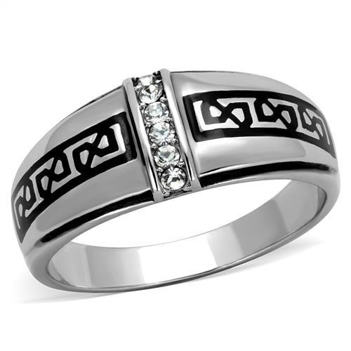 Tk1801 - High Polished (No Plating) Stainless Steel Ring With Top Grade Crystal In Clear
