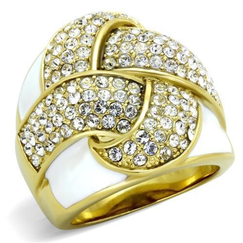 Tk1848 - Ip Gold(Ion Plating) Stainless Steel Ring With Top Grade Crystal In Clear
