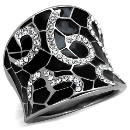 Tk1853 - High Polished (No Plating) Stainless Steel Ring With Top Grade Crystal In Clear