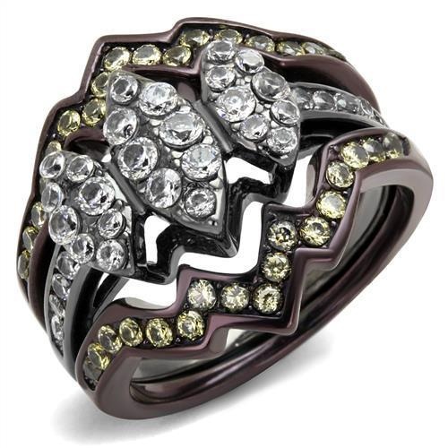 Tk1869lj - Ip Light Black (Ip Gun) & Ip Dark Brown (Ip Coffee) Stainless Steel Ring With Aaa Grade Cz In Clear