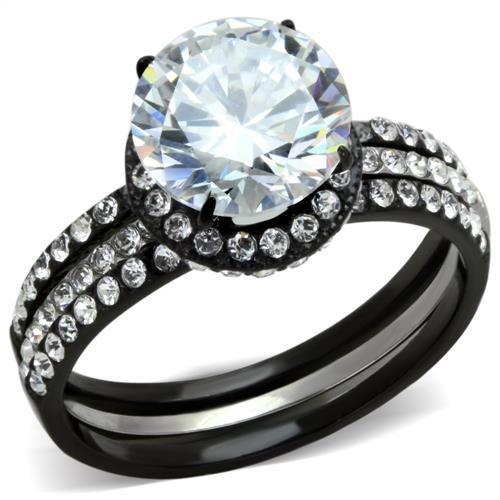 Tk1870 - Two-Tone Ip Black (Ion Plating) Stainless Steel Ring With Aaa Grade Cz In Clear