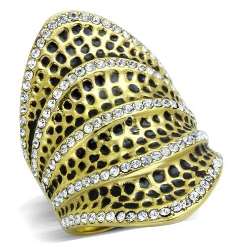 Tk1887 - Ip Gold(Ion Plating) Stainless Steel Ring With Top Grade Crystal In Clear