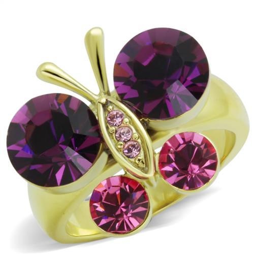 Tk1889 - Ip Gold(Ion Plating) Stainless Steel Ring With Top Grade Crystal In Amethyst