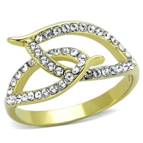 Tk1907 - Two-Tone Ip Gold (Ion Plating) Stainless Steel Ring With Top Grade Crystal In Clear