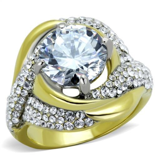 Tk1910 - Two-Tone Ip Gold (Ion Plating) Stainless Steel Ring With Aaa Grade Cz In Clear