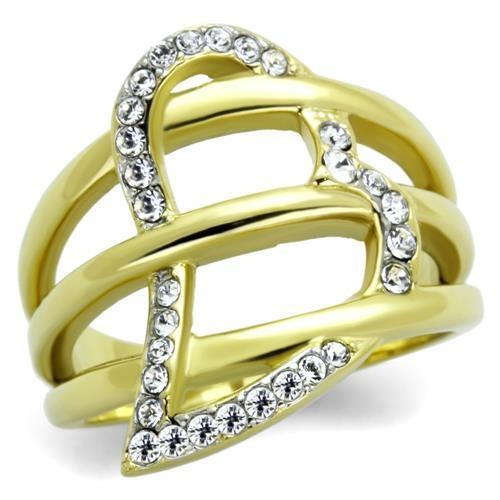 Tk1913 - Two-Tone Ip Gold (Ion Plating) Stainless Steel Ring With Top Grade Crystal In Clear